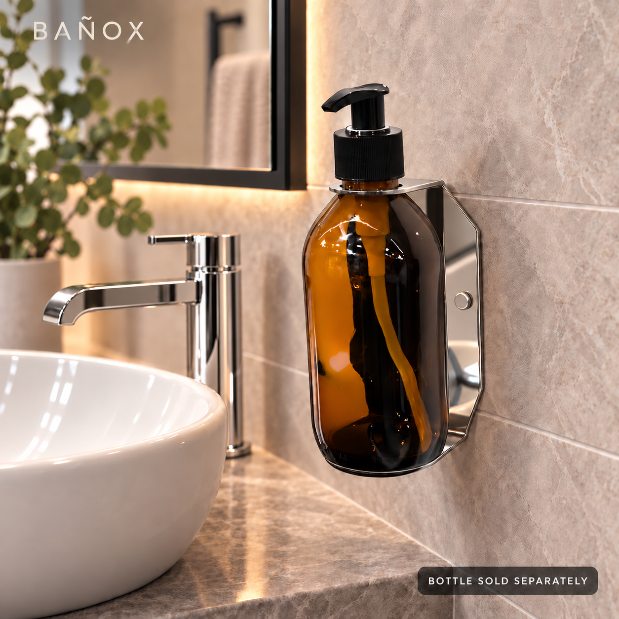 BAÑOX Adjustable Wall-Mounted Dispenser Bottle Holder – Silver