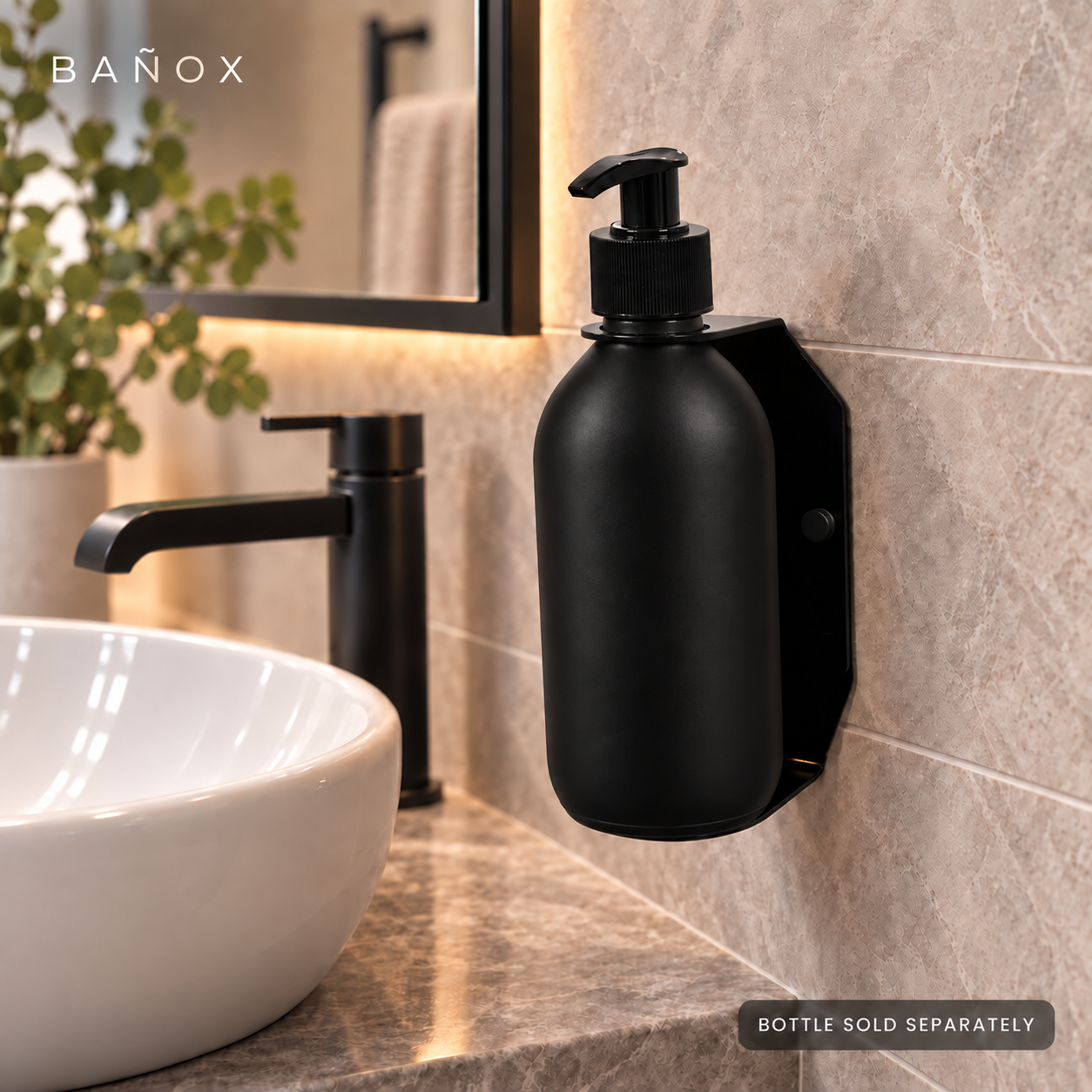 BAÑOX Adjustable Wall-Mounted Dispenser Bottle Holder – Black
