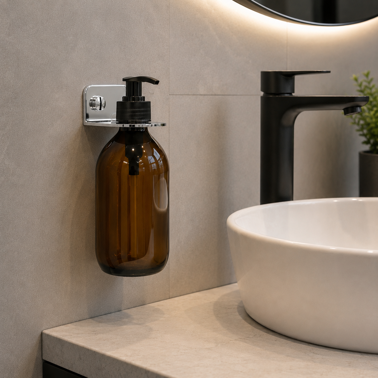 BAÑOX Wall-Mounted Soap Dispenser Holder - Silver